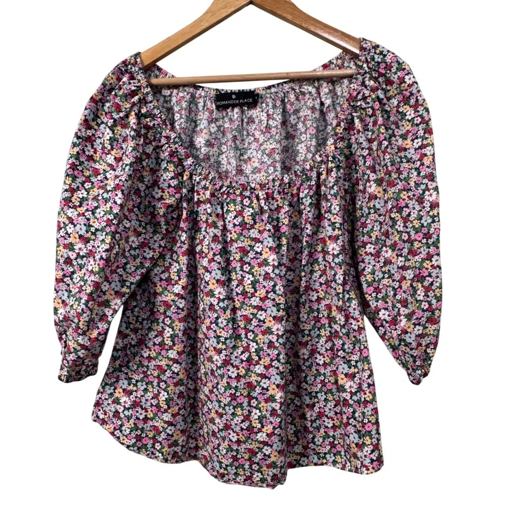 Tuckernuck Pomander Place Ditsy Floral Brooks Blouse Pink Blue Y20956XKGT Small